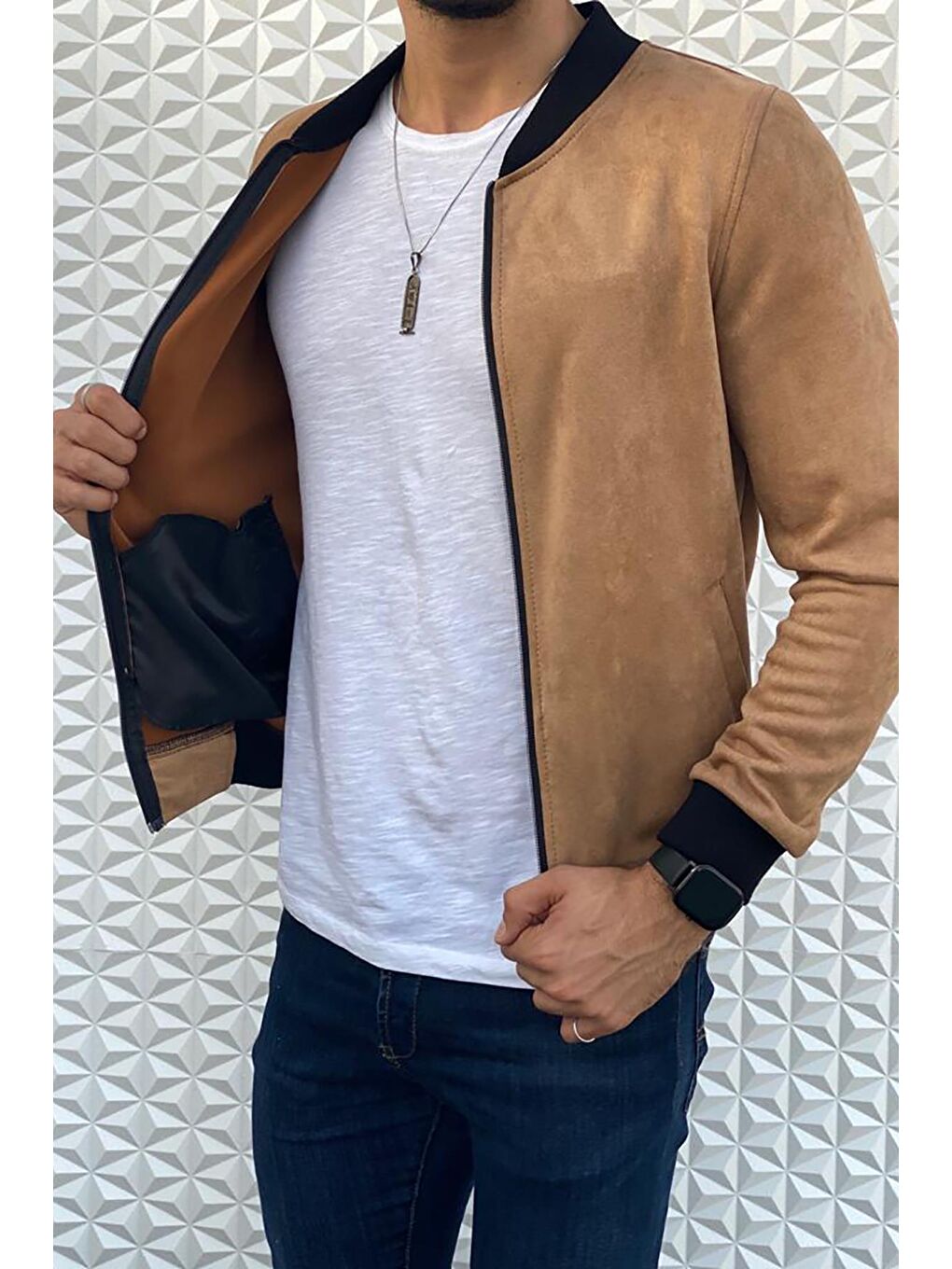 Kahverengi Eddy Extra Slim Fit Mevsimlik Erkek Süet Ceket-2