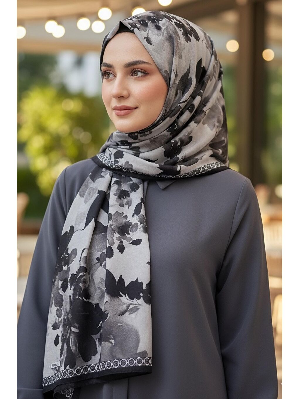 Midnight Bloom Serisi Pamuk Şal Siyah - 27986-SIYAH-1