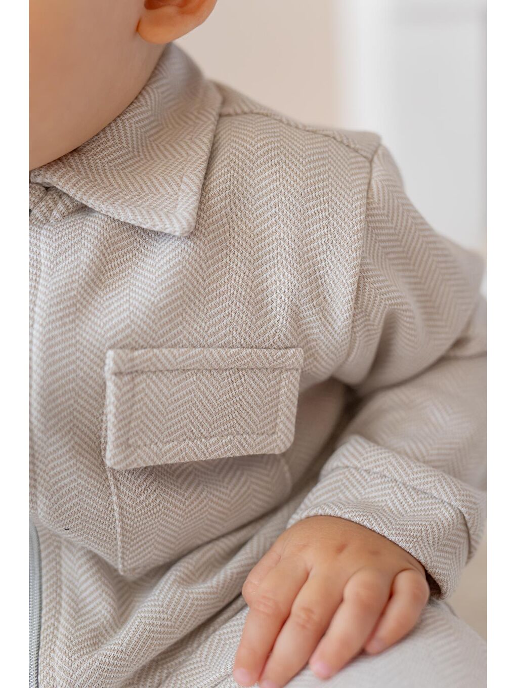 Erkek Bebek Fermuarlı Örme Ceket - Bej-2