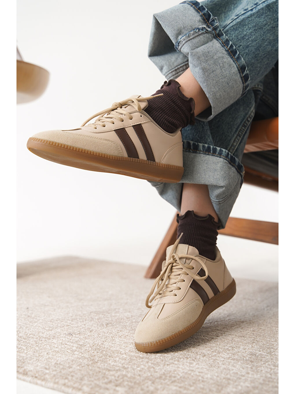 Daxtors Bej Agnus Günlük Ortopedik Kadın Sneaker Spor Ayakkabı