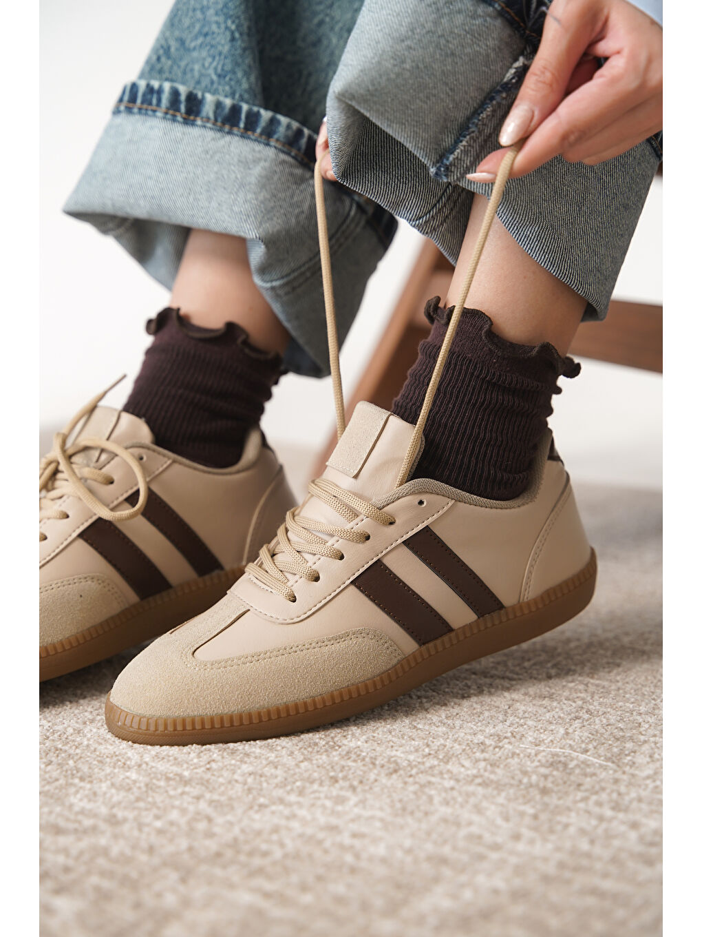 Daxtors Bej Agnus Günlük Ortopedik Kadın Sneaker Spor Ayakkabı - 2