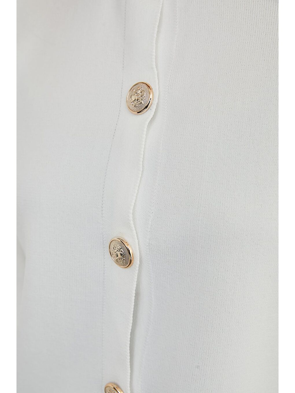 Beyaz Basic Düğmeli Bisiklet Yaka Triko Hırka-4