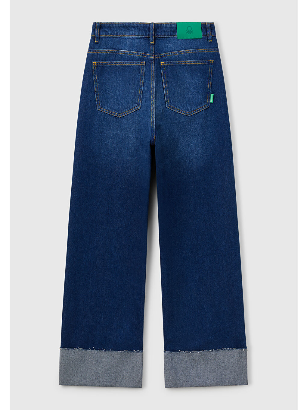 Kadın Koyu Mavi Pamuk Karışımlı 5 Cepli Yüksek Bel Wide Leg Denim Pantolon-3