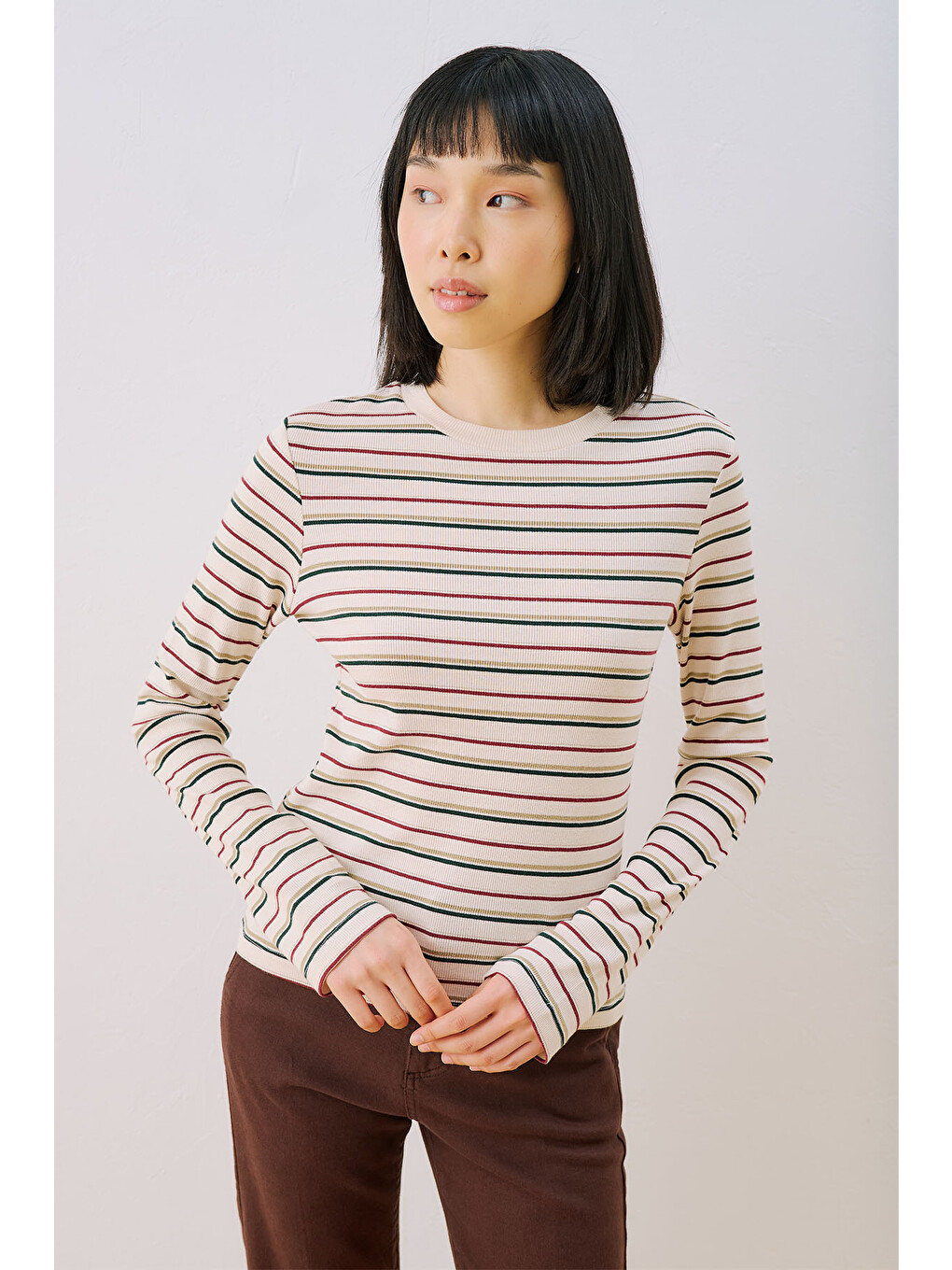 Uzun Kol Çizgili Body Bordo-2