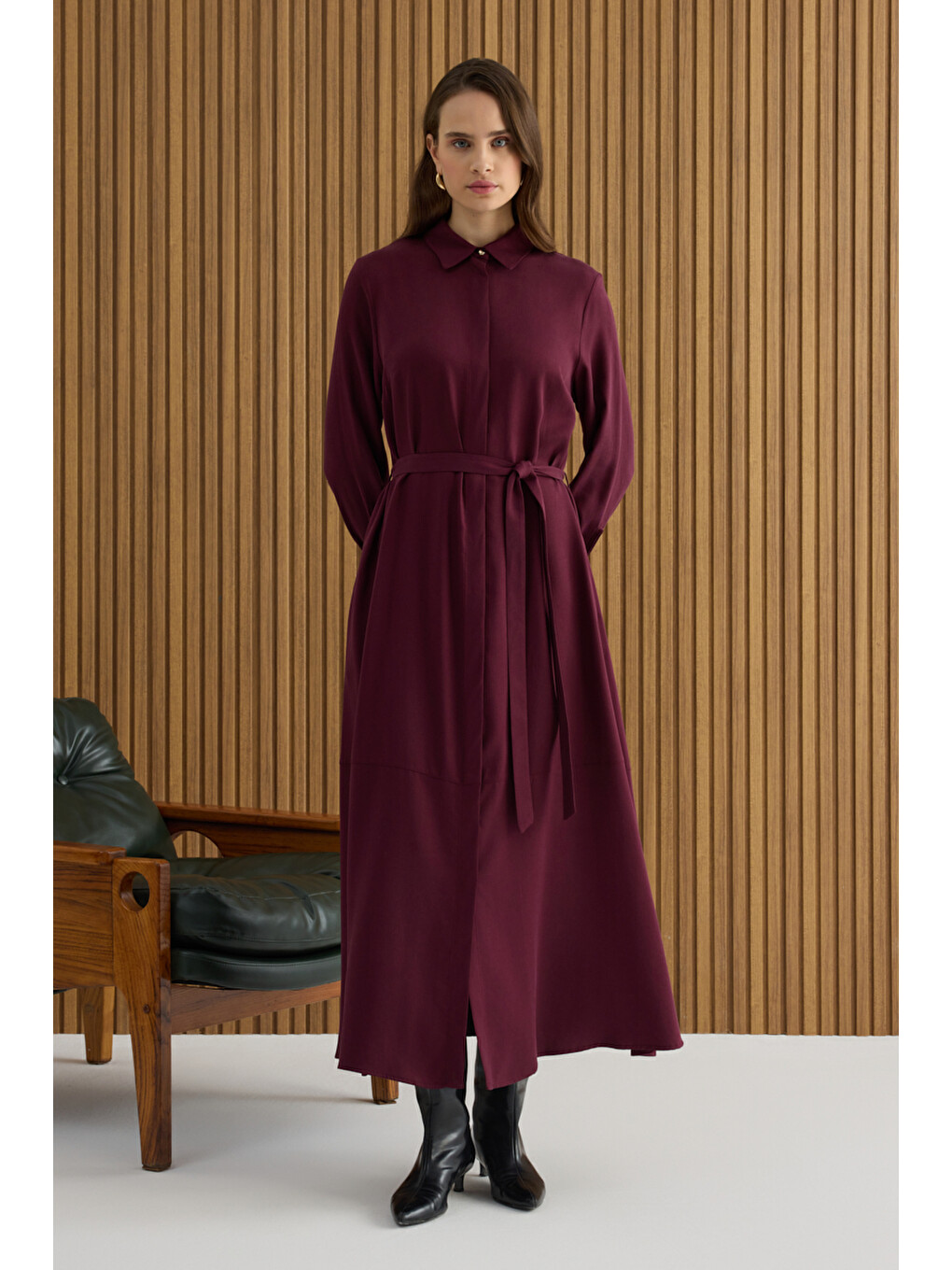 Bordo Lyocell Elbise-1