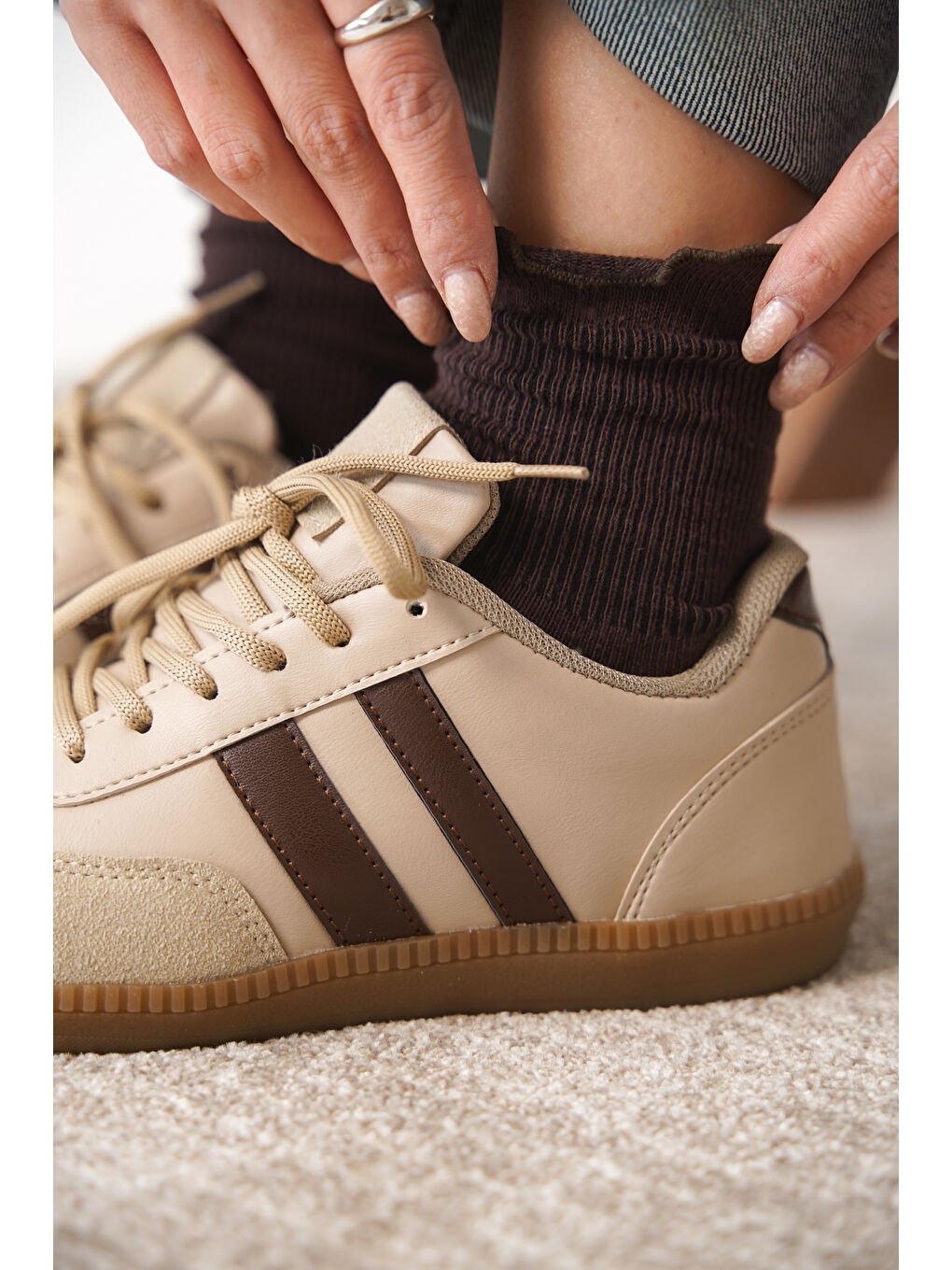Daxtors Bej Agnus Günlük Ortopedik Kadın Sneaker Spor Ayakkabı - 4