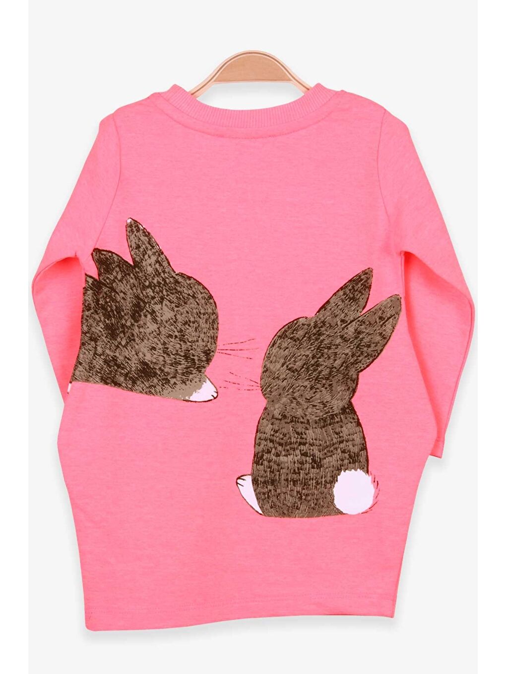 Beyaz Kız Çocuk Tunik Tavşan Desenli Neon Pembe (1.5-2 Yaş)-3