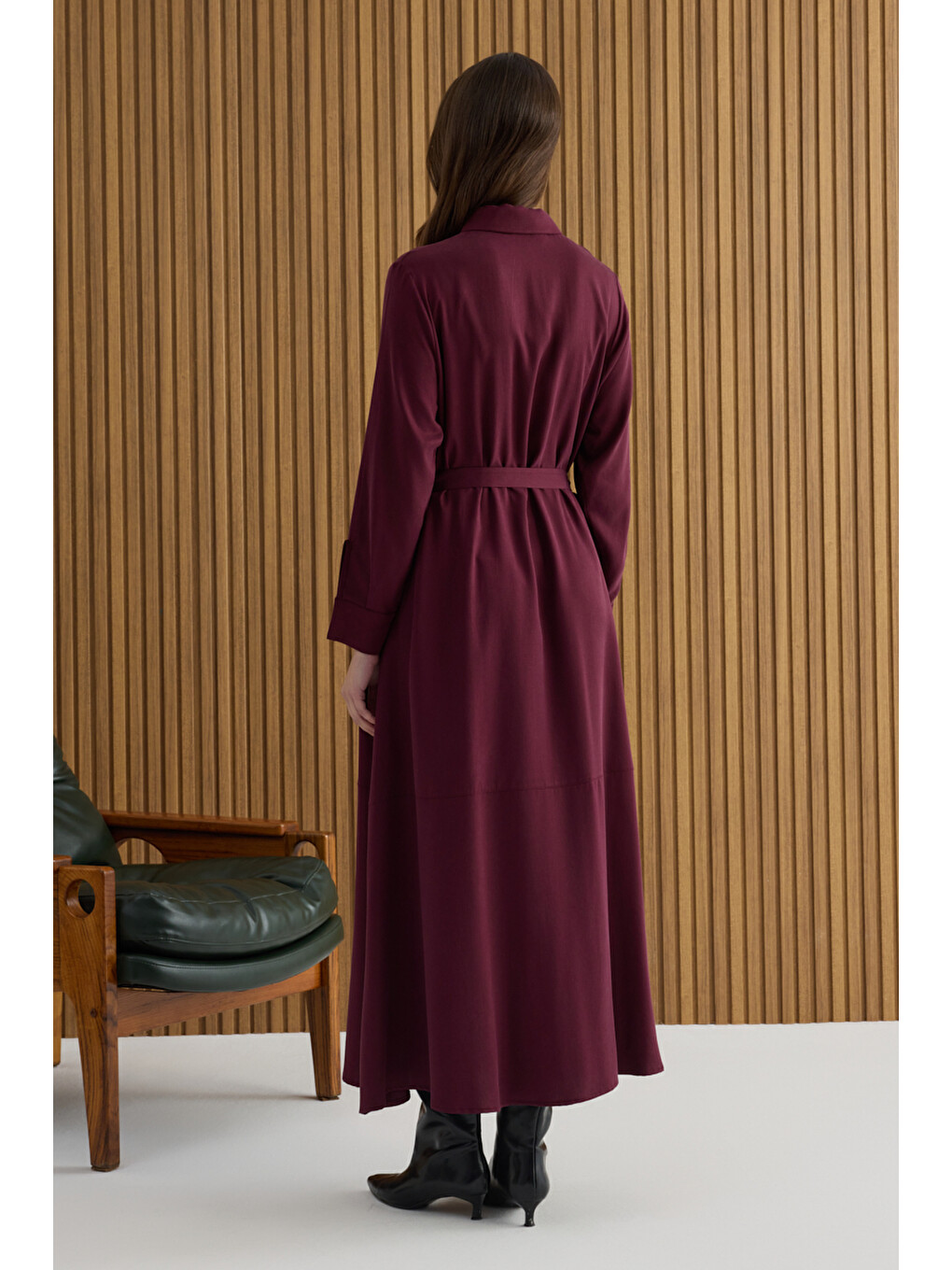 Bordo Lyocell Elbise-5