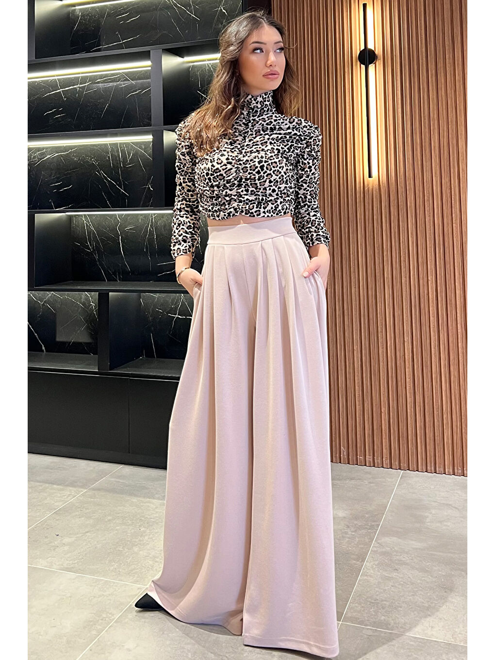 Bej Kadın Palazzo Pantolon-1