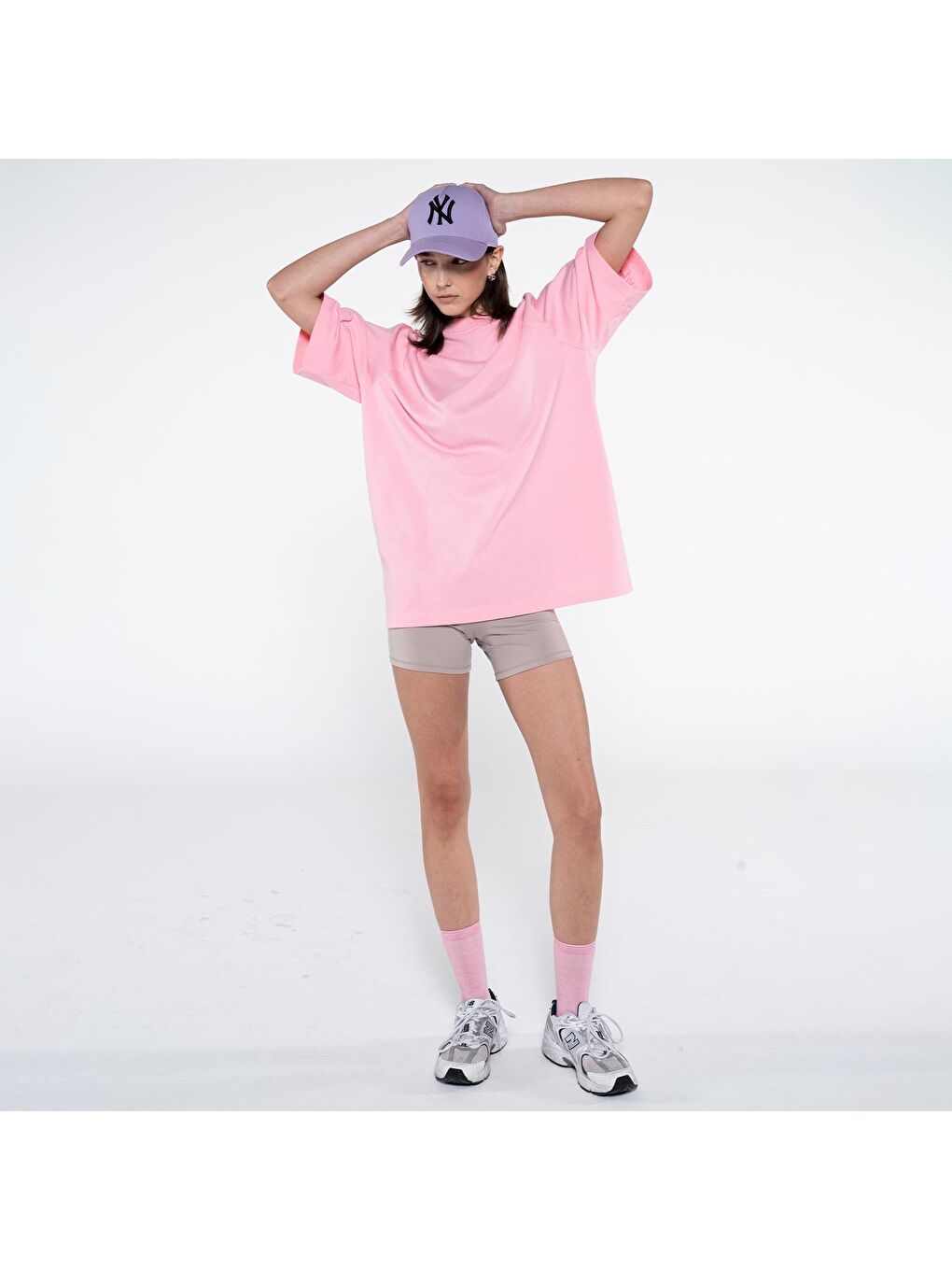 Pina Kadın Pembe %100 Koton Bisiklet Yaka Oversize Tişört-4