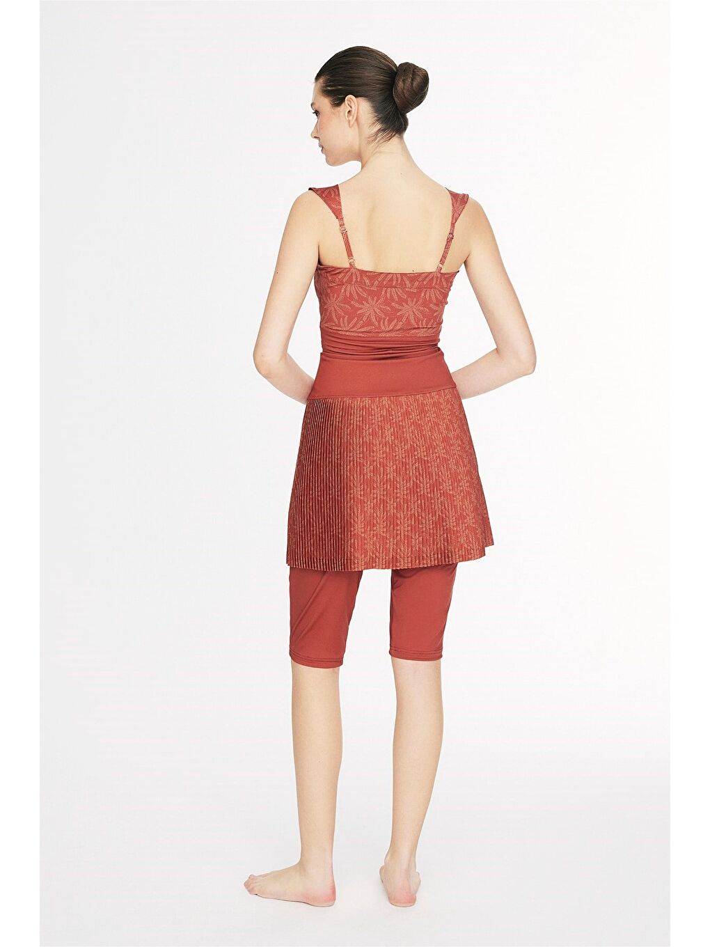 Kahverengi Vaha Koleksiyonu Tulum Ve Etekli Kiremit Renk 3 Parça Yarı Kapalı Mayo Takımı 6031-2