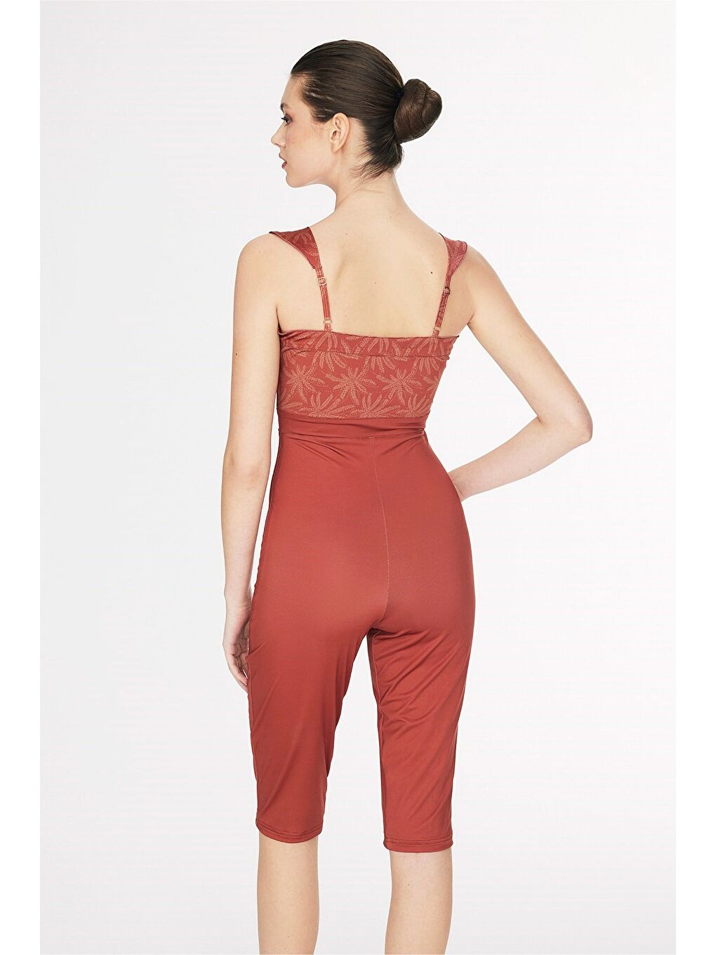 Kahverengi Vaha Koleksiyonu Tulum Ve Etekli Kiremit Renk 3 Parça Yarı Kapalı Mayo Takımı 6031-5