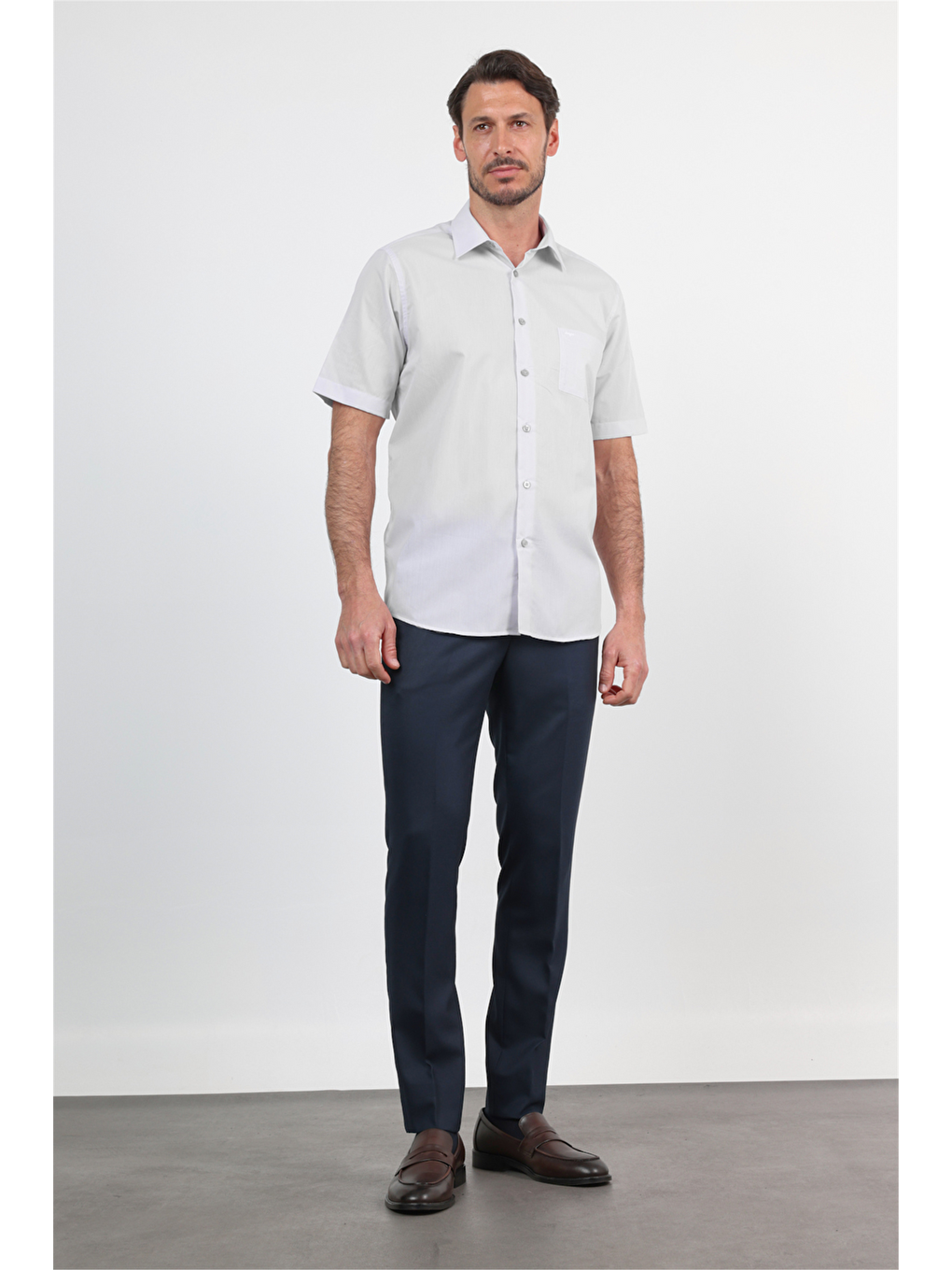 Lila Sert Yaka Kısa Kol Cepli Comfort Fit Pamuklu Gömlek 1004260258-1
