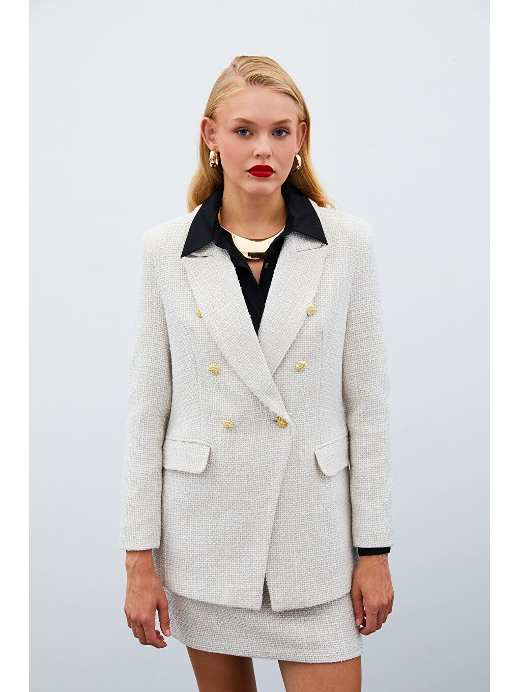 Düğme Detaylı Tüvit Ceket - Bej-2