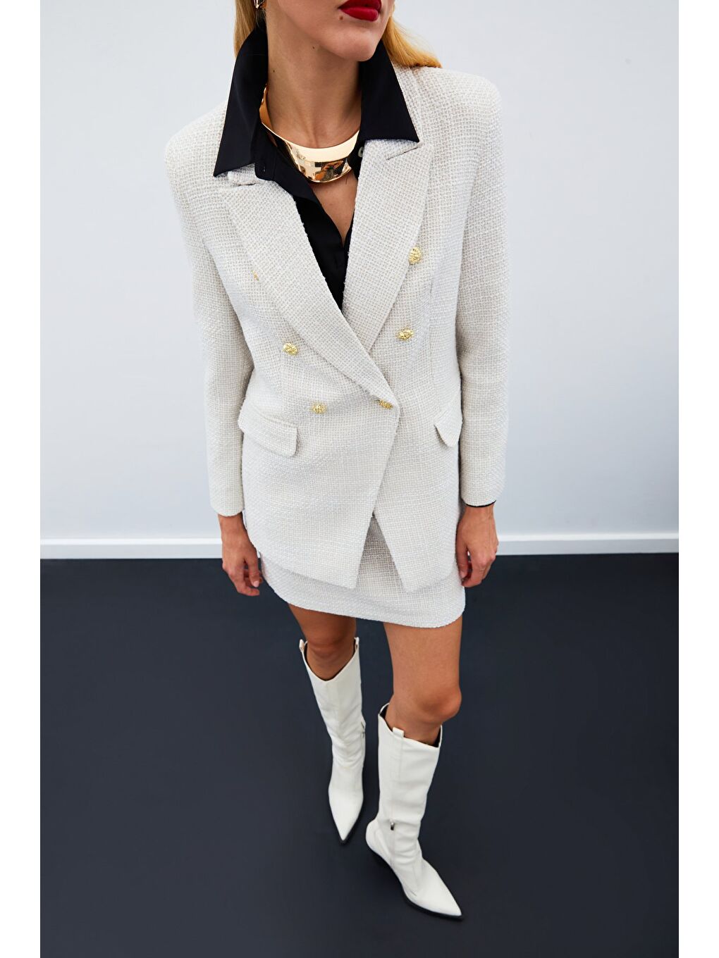 Düğme Detaylı Tüvit Ceket - Bej-3