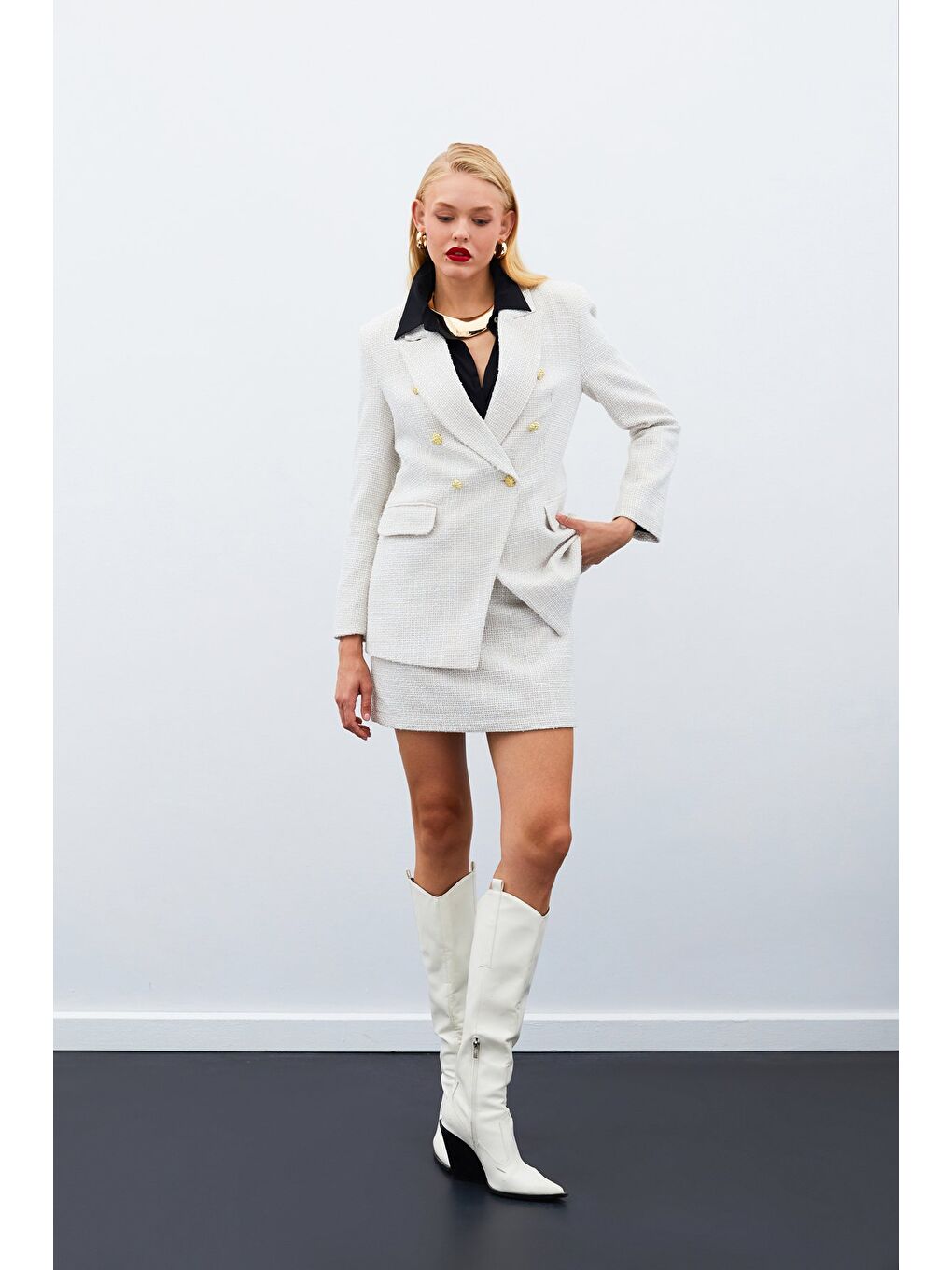 Düğme Detaylı Tüvit Ceket - Bej-5