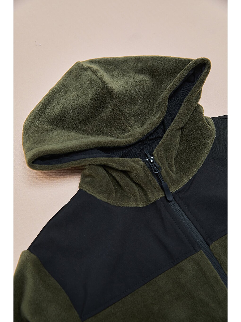 Haki Paraşüt Kumaş Detaylı Kapüşonlu Polar Erkek Çocuk Sweatshirt-3