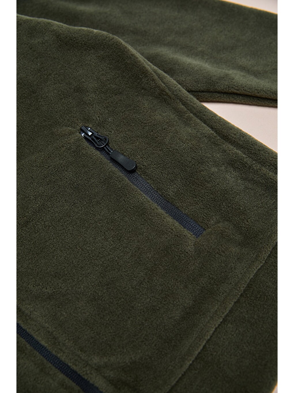 Haki Paraşüt Kumaş Detaylı Kapüşonlu Polar Erkek Çocuk Sweatshirt-4