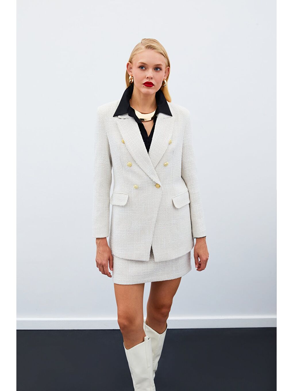 Düğme Detaylı Tüvit Ceket - Bej-6