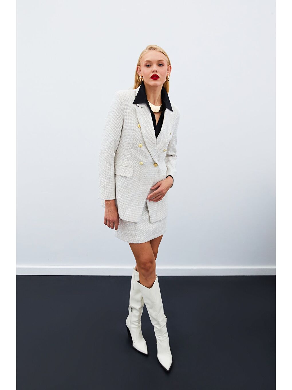 Düğme Detaylı Tüvit Ceket - Bej-7