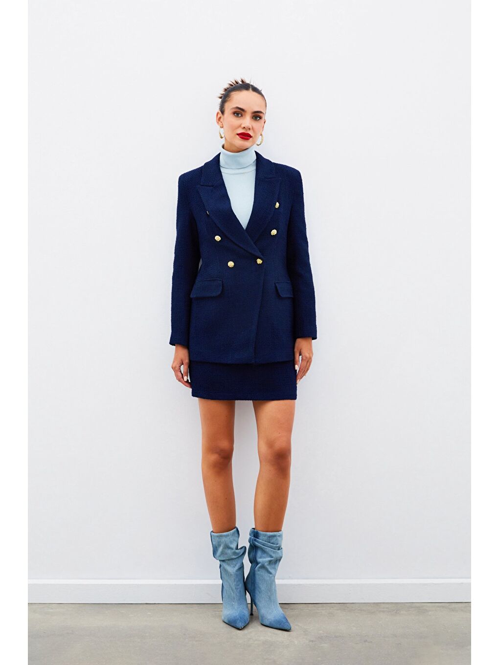 Düğme Detaylı Tüvit Ceket - Lacivert-2