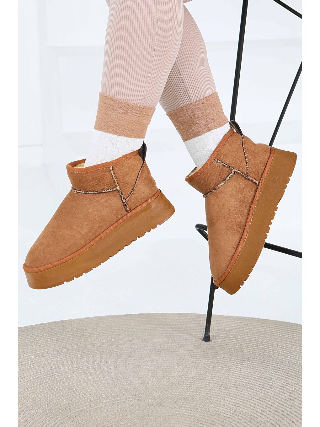 Kahverengi Kadın Taba Yüksek Taban Yarım Süet Bot - 27783-TABA-3
