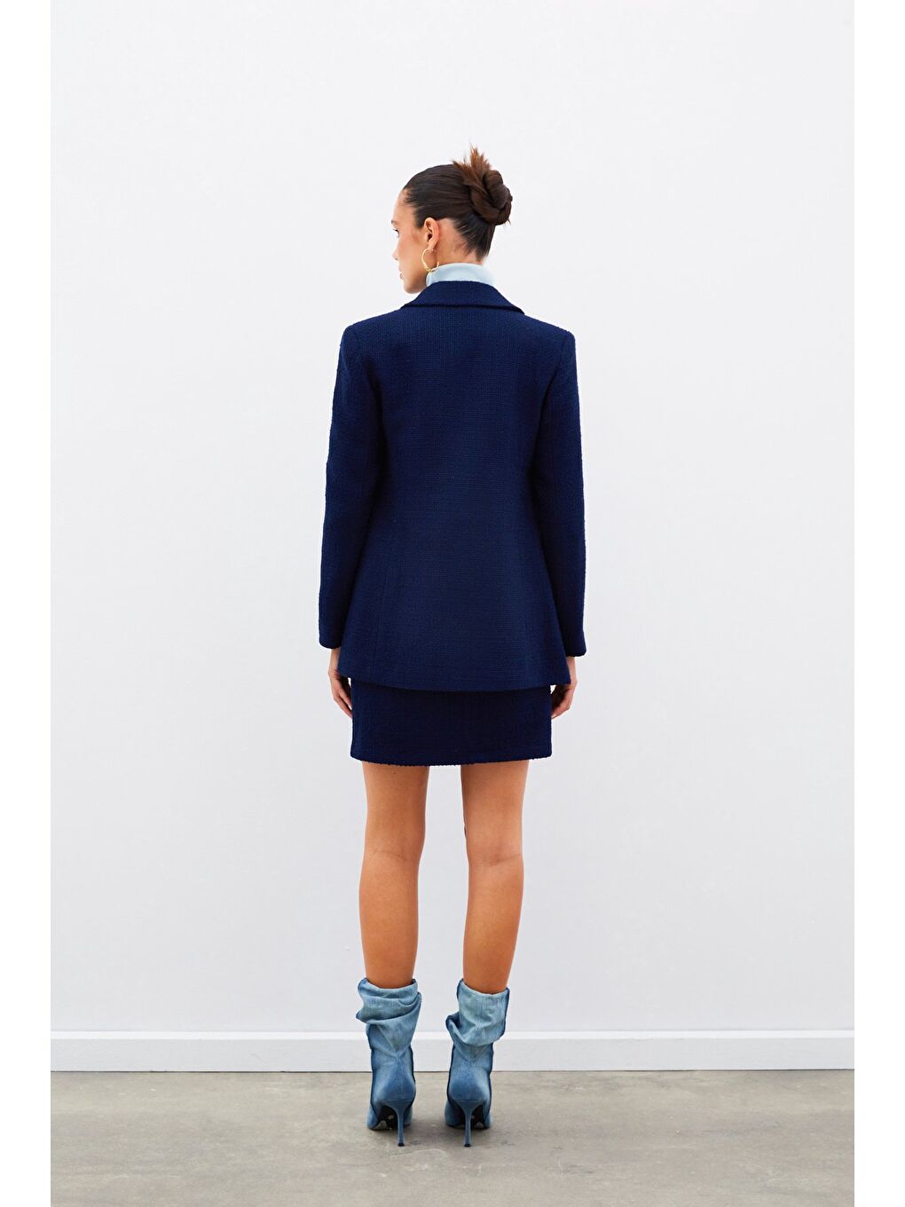 Düğme Detaylı Tüvit Ceket - Lacivert-3