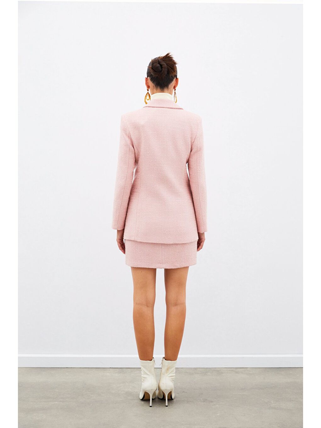 Pembe Düğme Detaylı Tüvit Ceket - Pudra-4