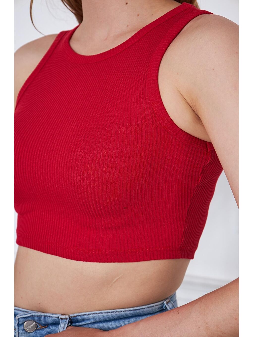 Kadın Crop Top Kırmızı Basic Bluz-1