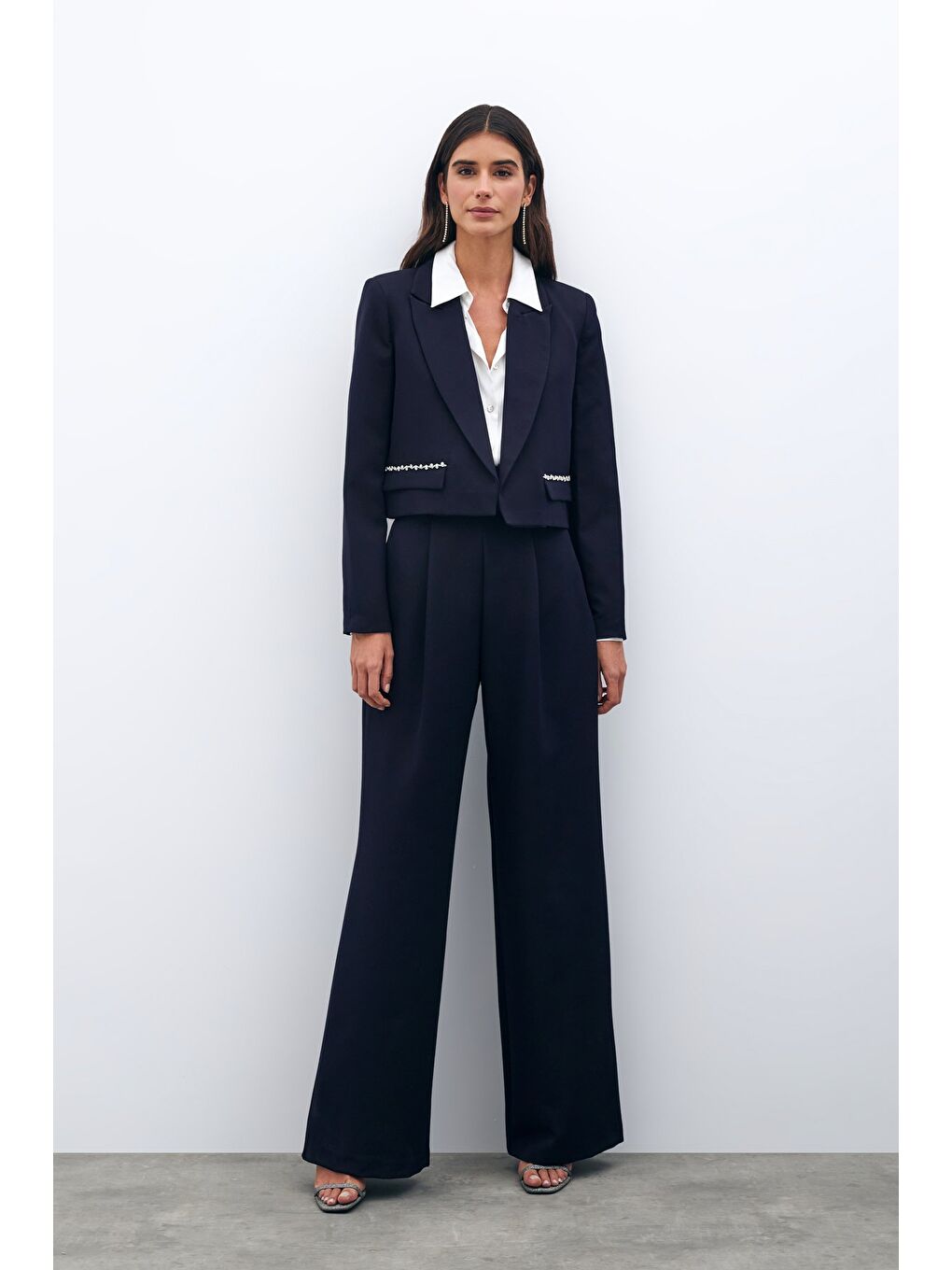 Cep Taş Detaylı Kısa Ceket - Lacivert-2