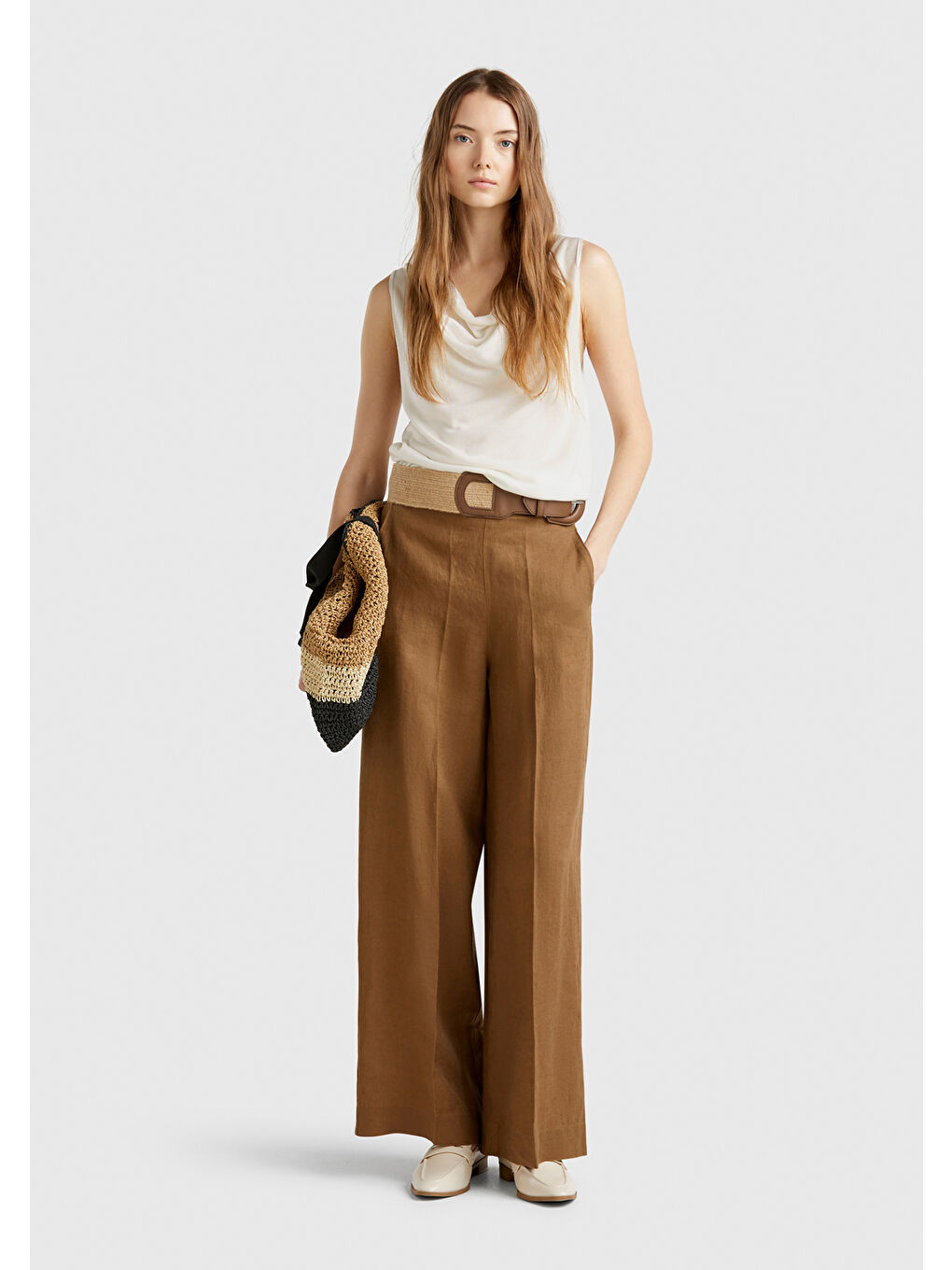 Ekru Kadın Krem %100 Liyosel Kolsuz Regular Fit Atlet Kazak-4