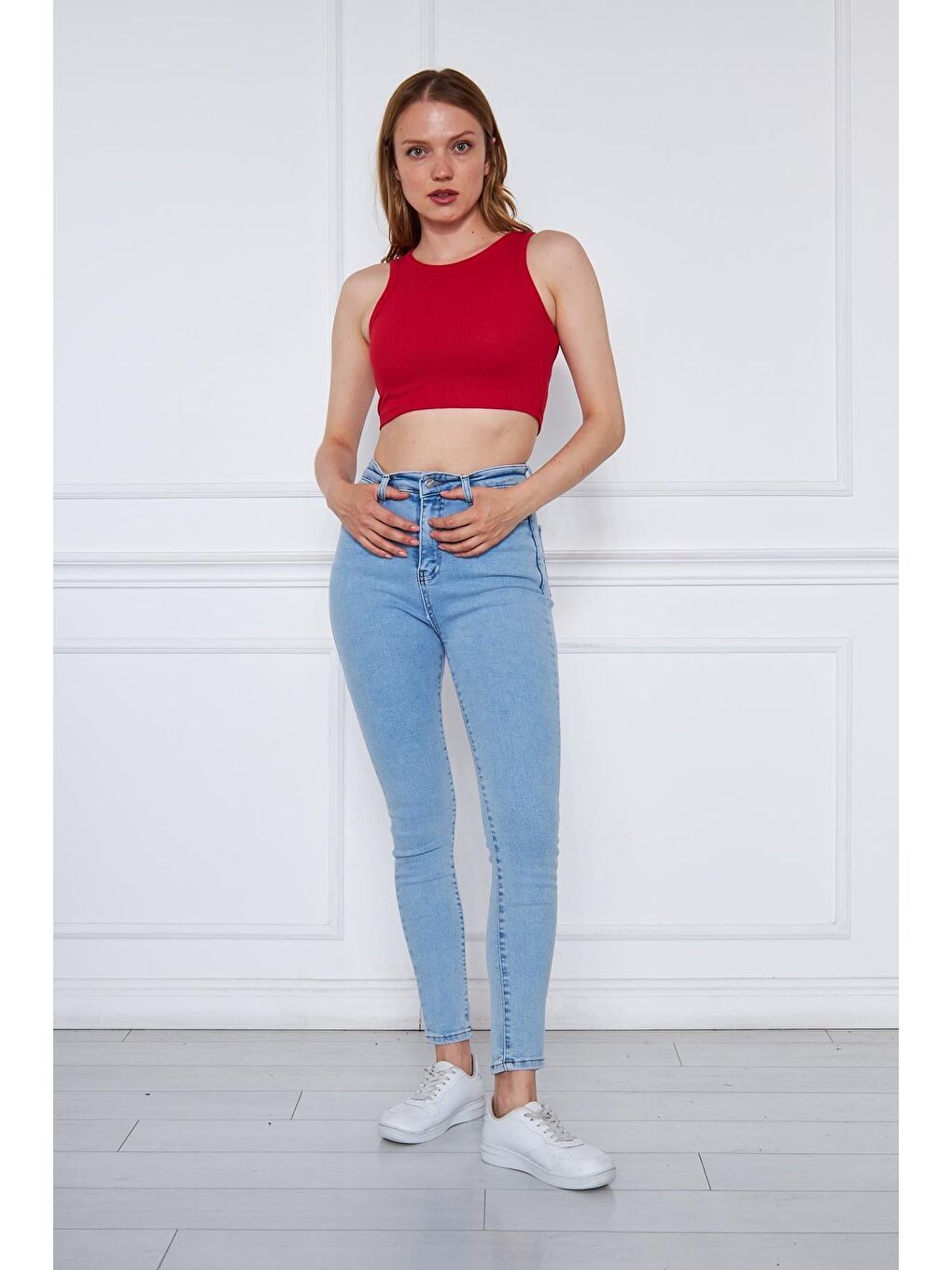 Kadın Crop Top Kırmızı Basic Bluz-3