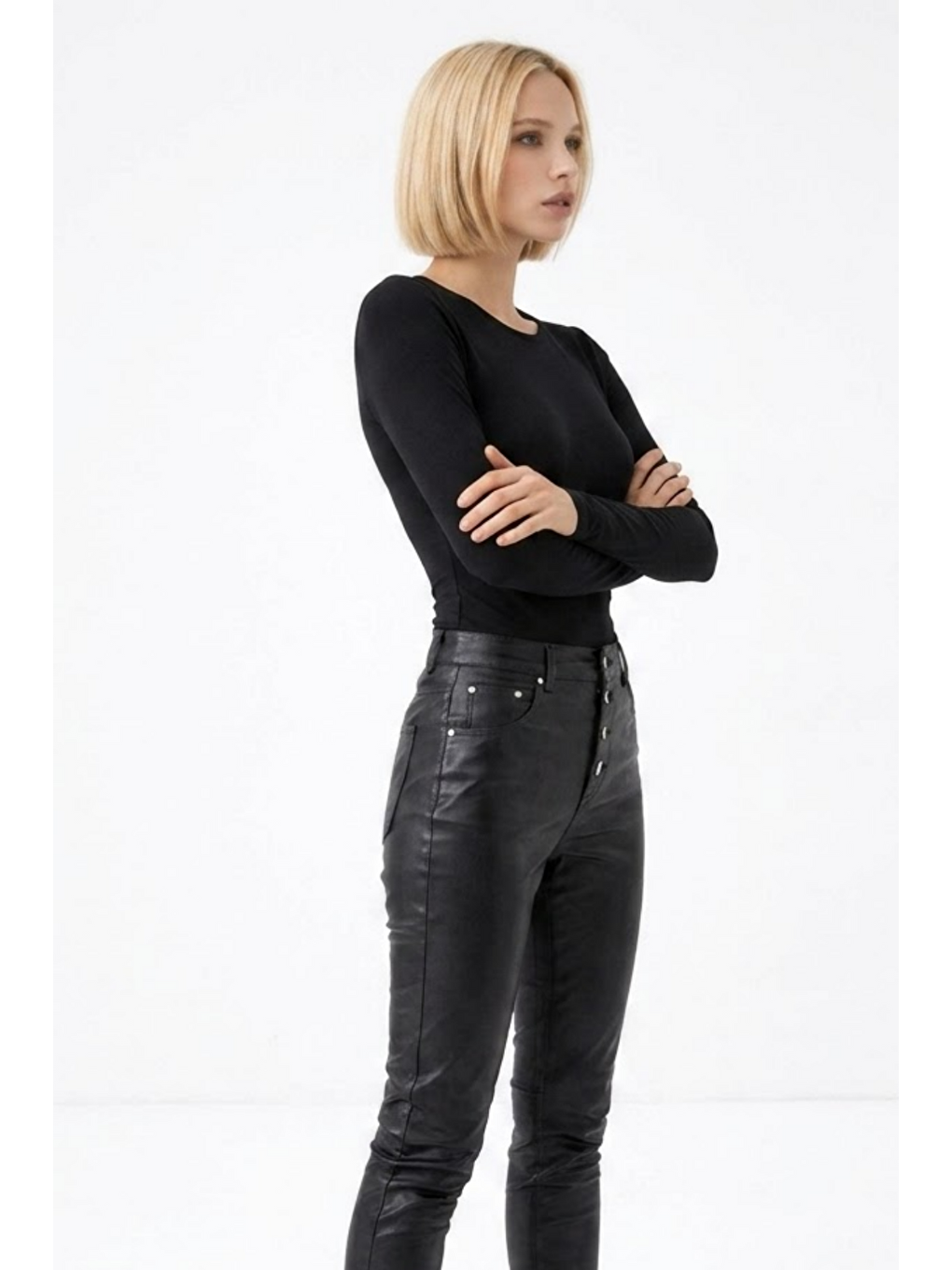 Kadın Günlük Fashion Dar Siyah Tişört-1
