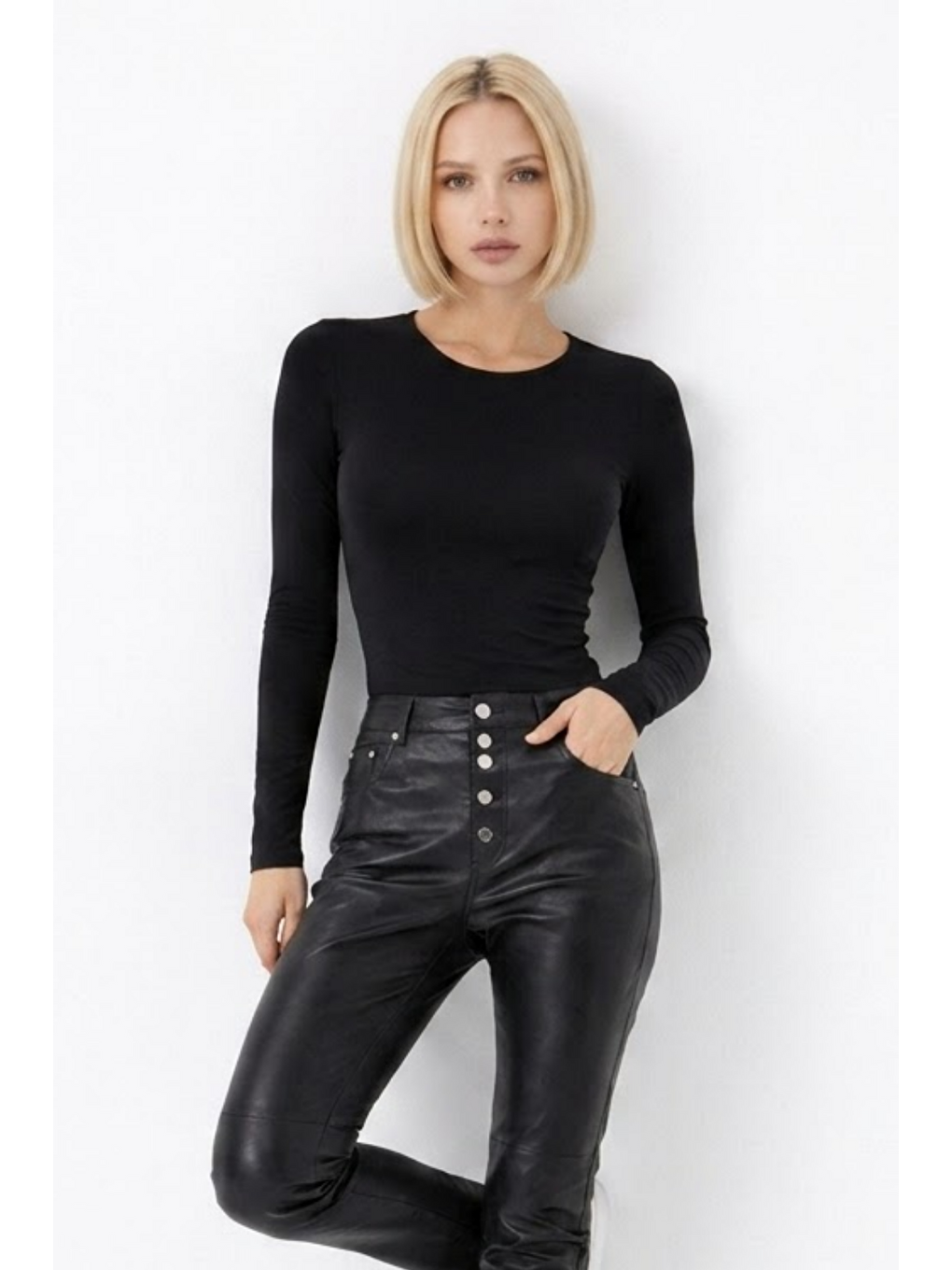 Kadın Günlük Fashion Dar Siyah Tişört-2