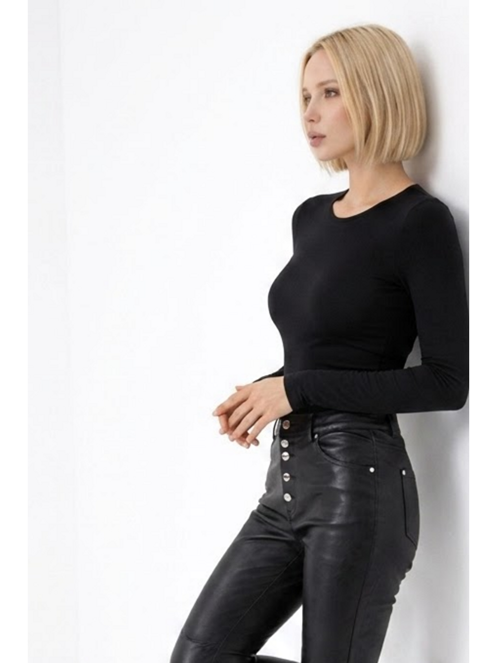 Kadın Günlük Fashion Dar Siyah Tişört-3