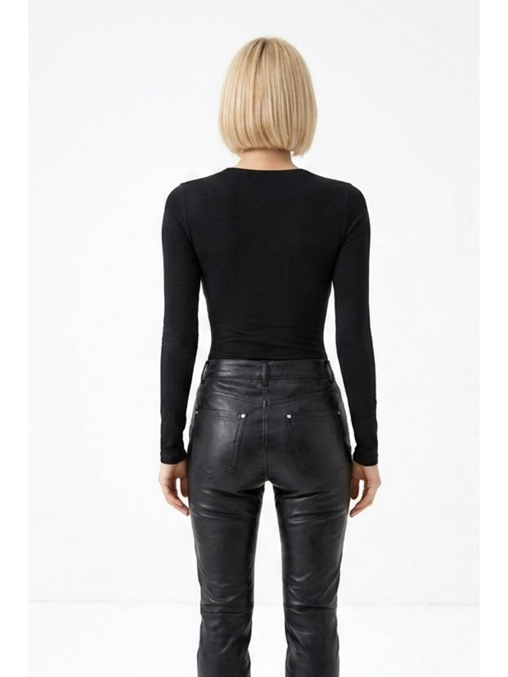 Kadın Günlük Fashion Dar Siyah Tişört-4