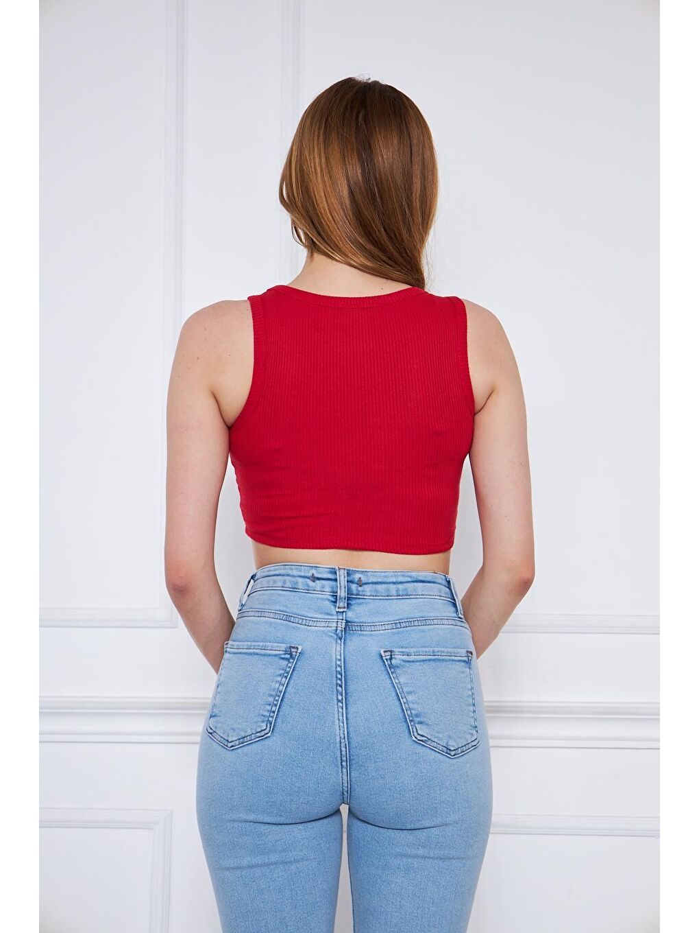 Kadın Crop Top Kırmızı Basic Bluz-5
