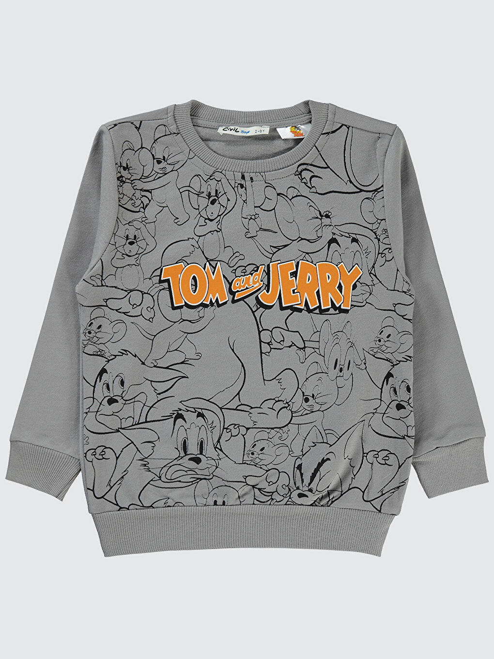 Civil Tom And Jerry Erkek Çocuk Sweatshirt 2-5 Yaş Gri