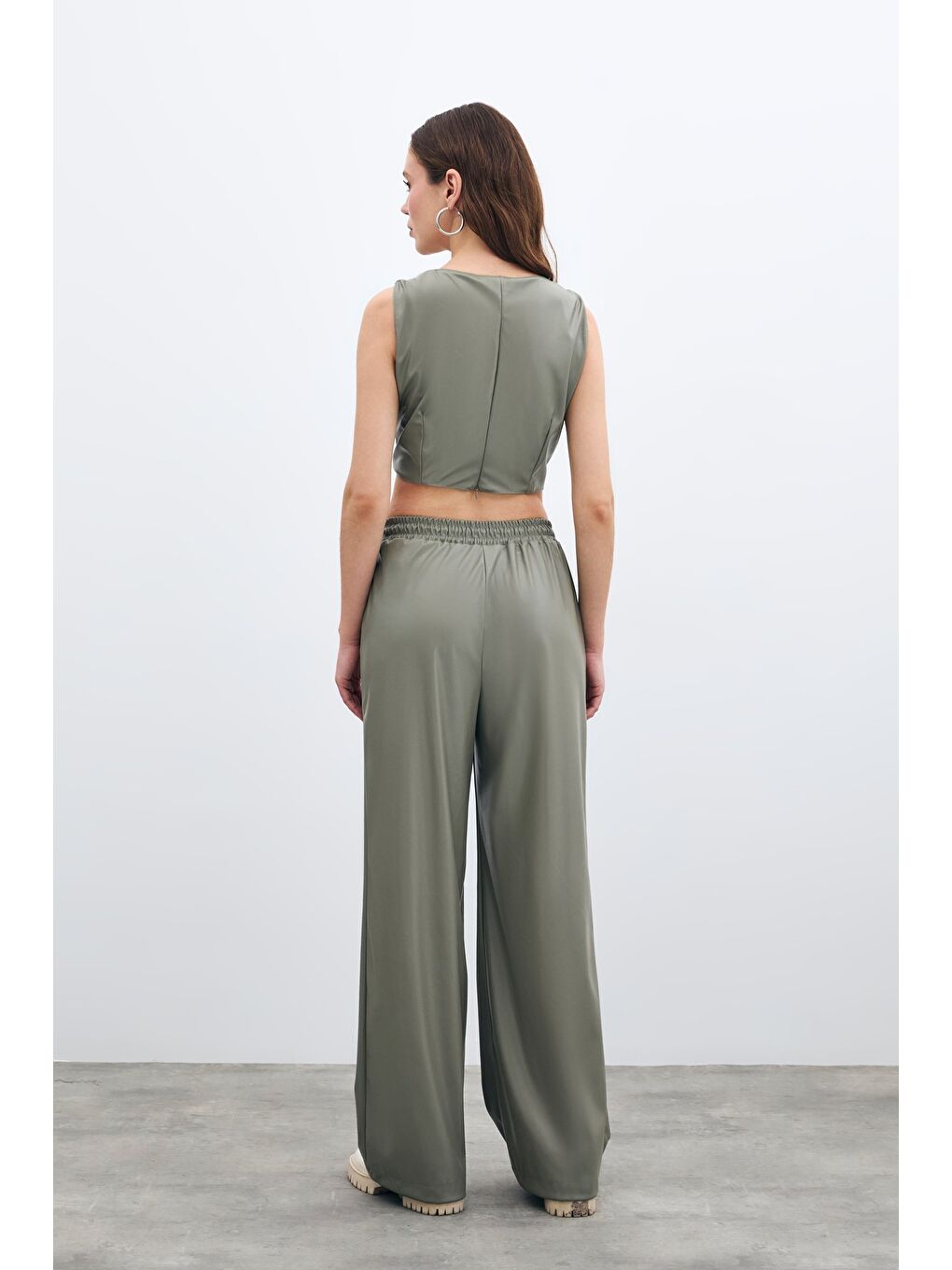 Kare Yaka Deri Crop - Çağla Yeşili-4