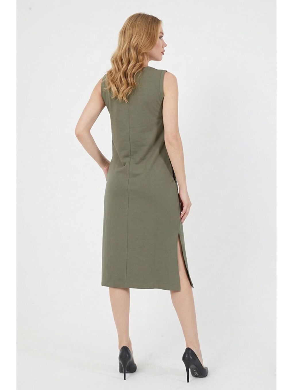 Haki Fitilli Bisiklet Yaka Mini Boy Triko Elbise-1