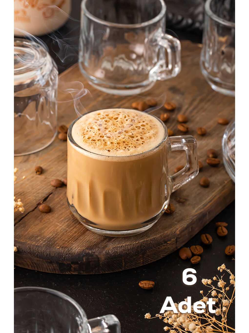 Renksiz 9192 Alexi 6'lı Cam Kulplu Kupa Seti - Çay Kahve Fincan Kupa Takımı 150cc-1