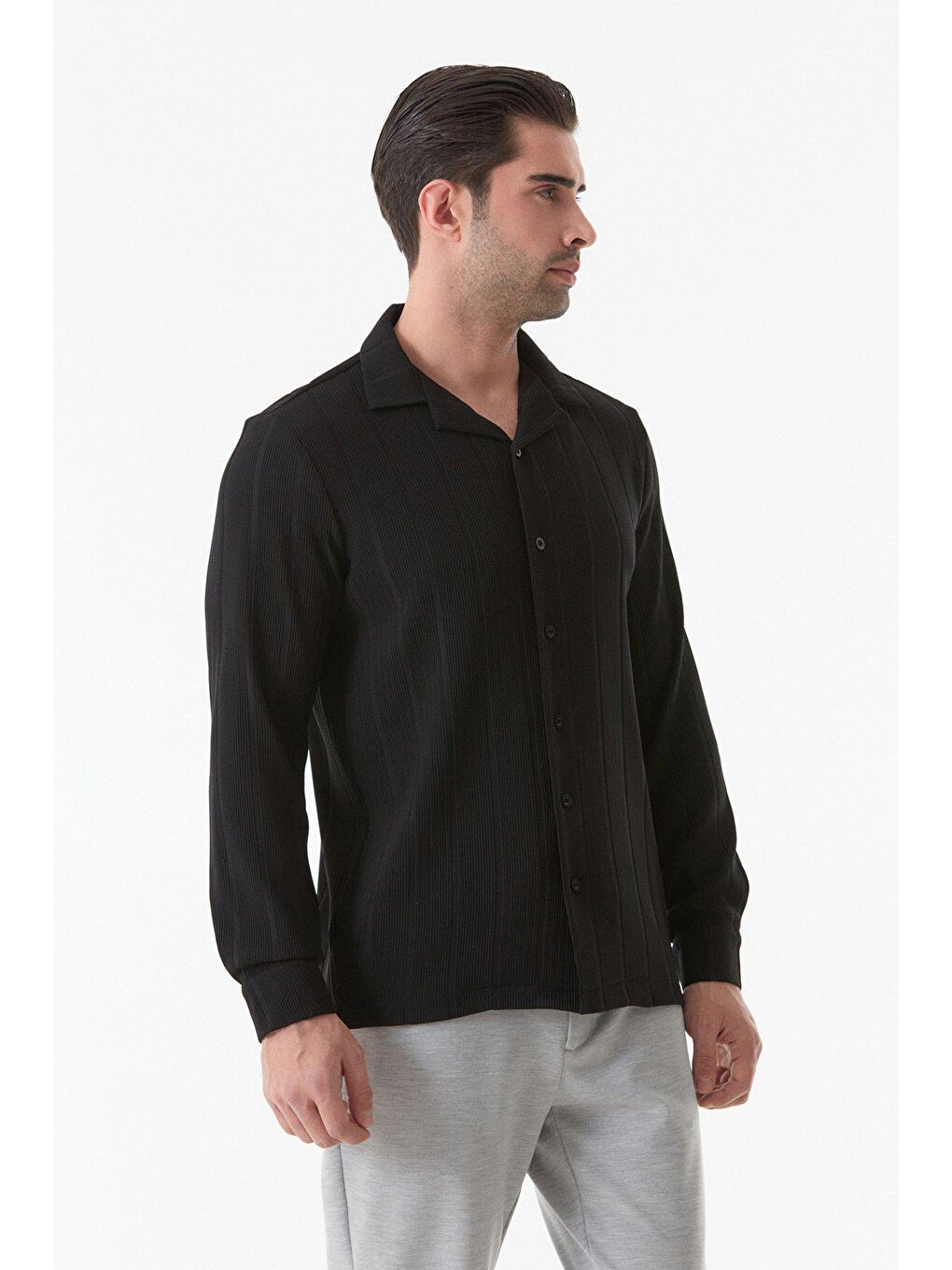 Siyah Fitilli Uzun Kollu Gömlek-1