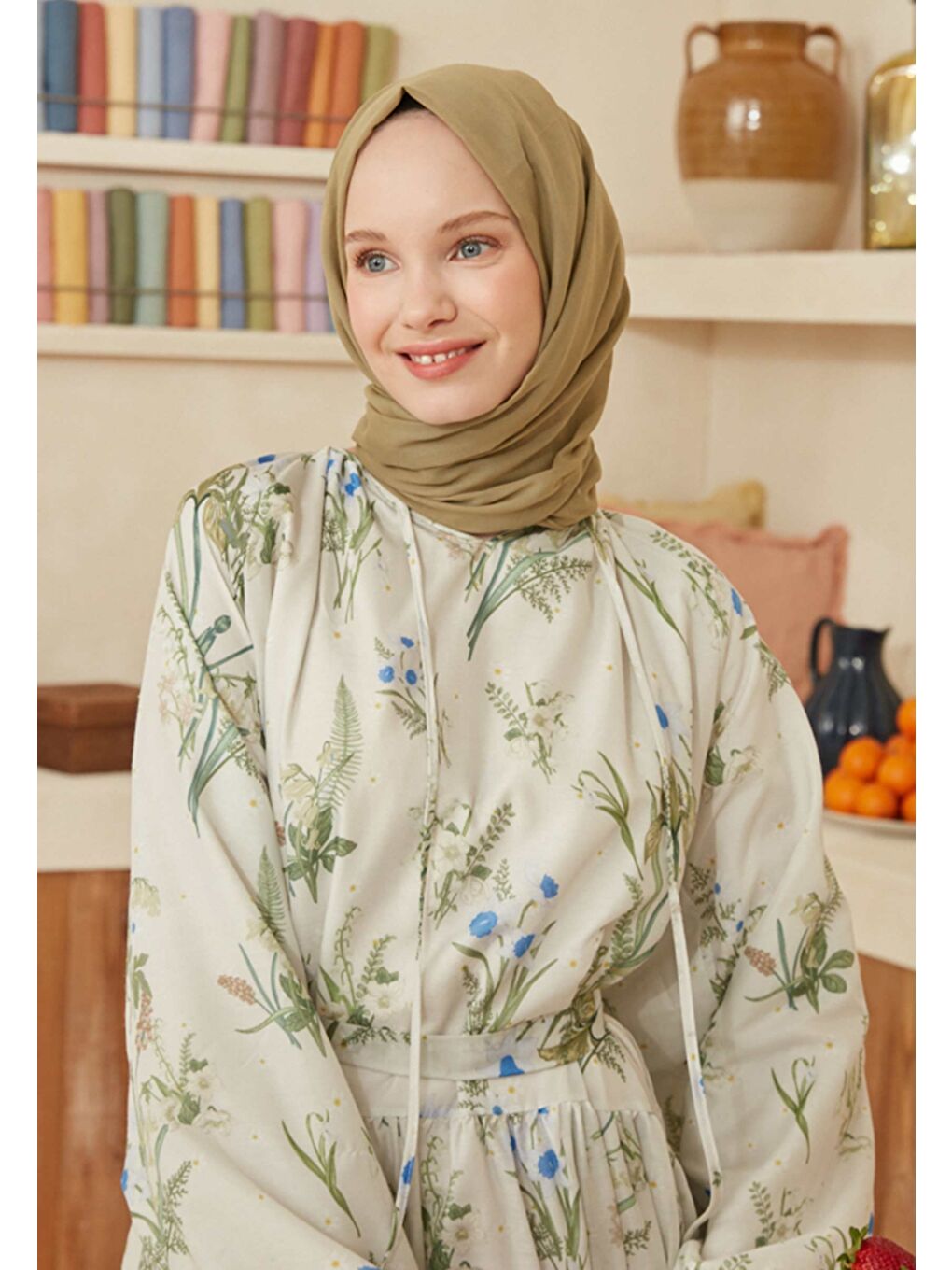 İnce Pamuk Vual Şal Puslu Yeşil