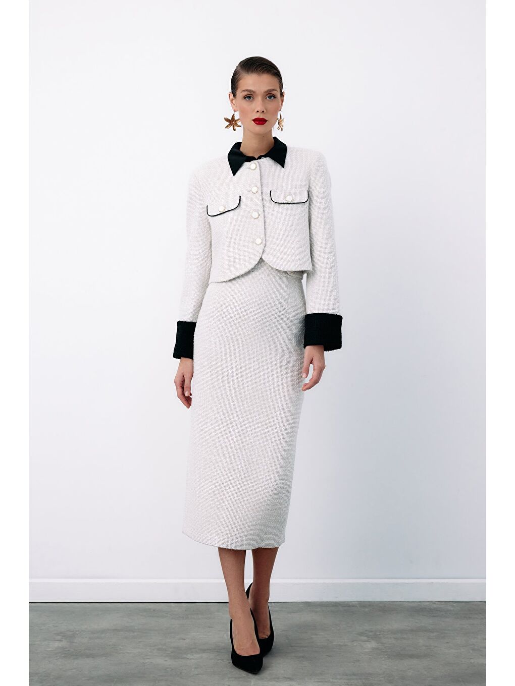 Bej Kontrast Kısa Tüvit Ceket - Taş-3