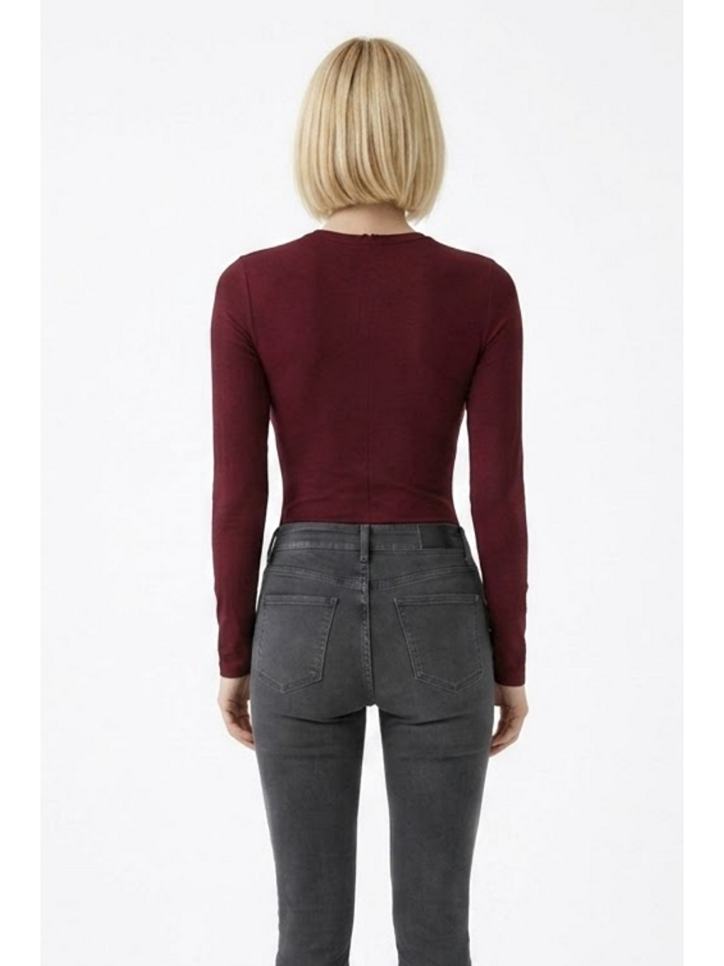 Kadın Günlük Fashion Dar Bordo Tişört-4