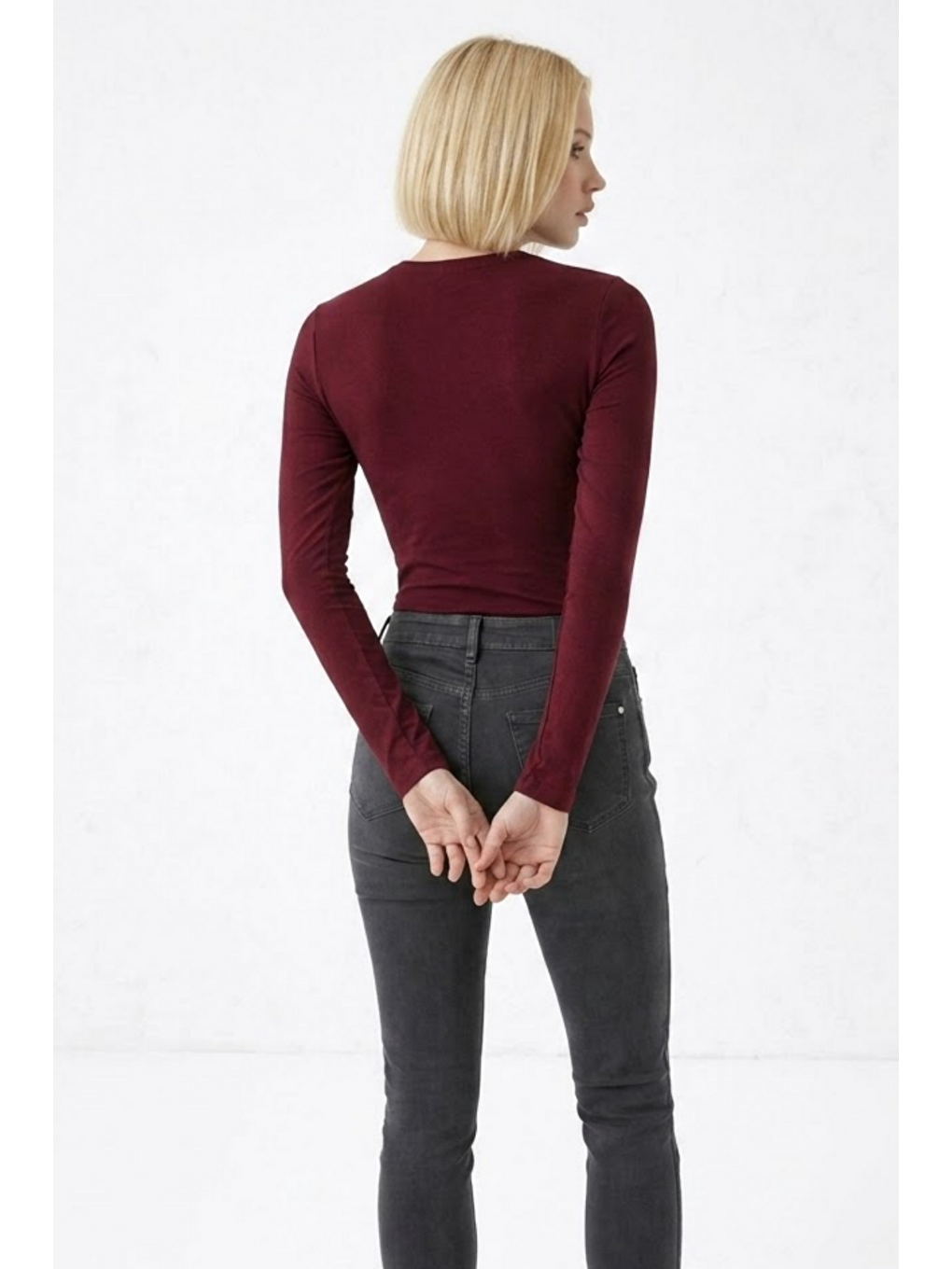 Kadın Günlük Fashion Dar Bordo Tişört-5