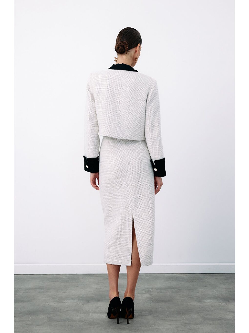 Bej Kontrast Kısa Tüvit Ceket - Taş-6