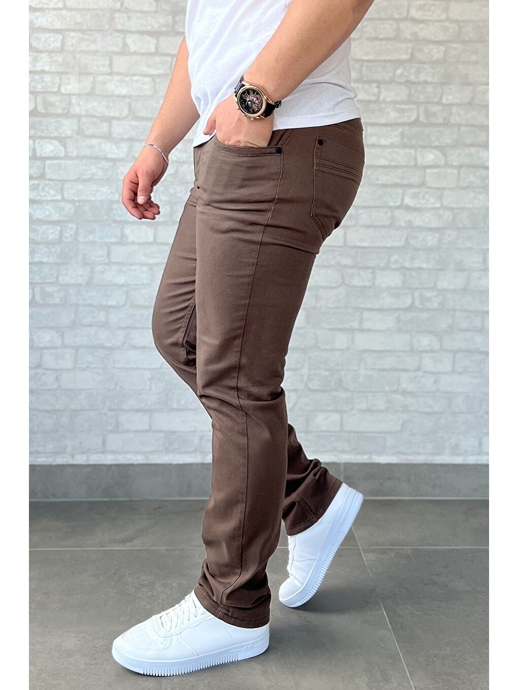 Bej Gabardin Erkek Pantolon-1