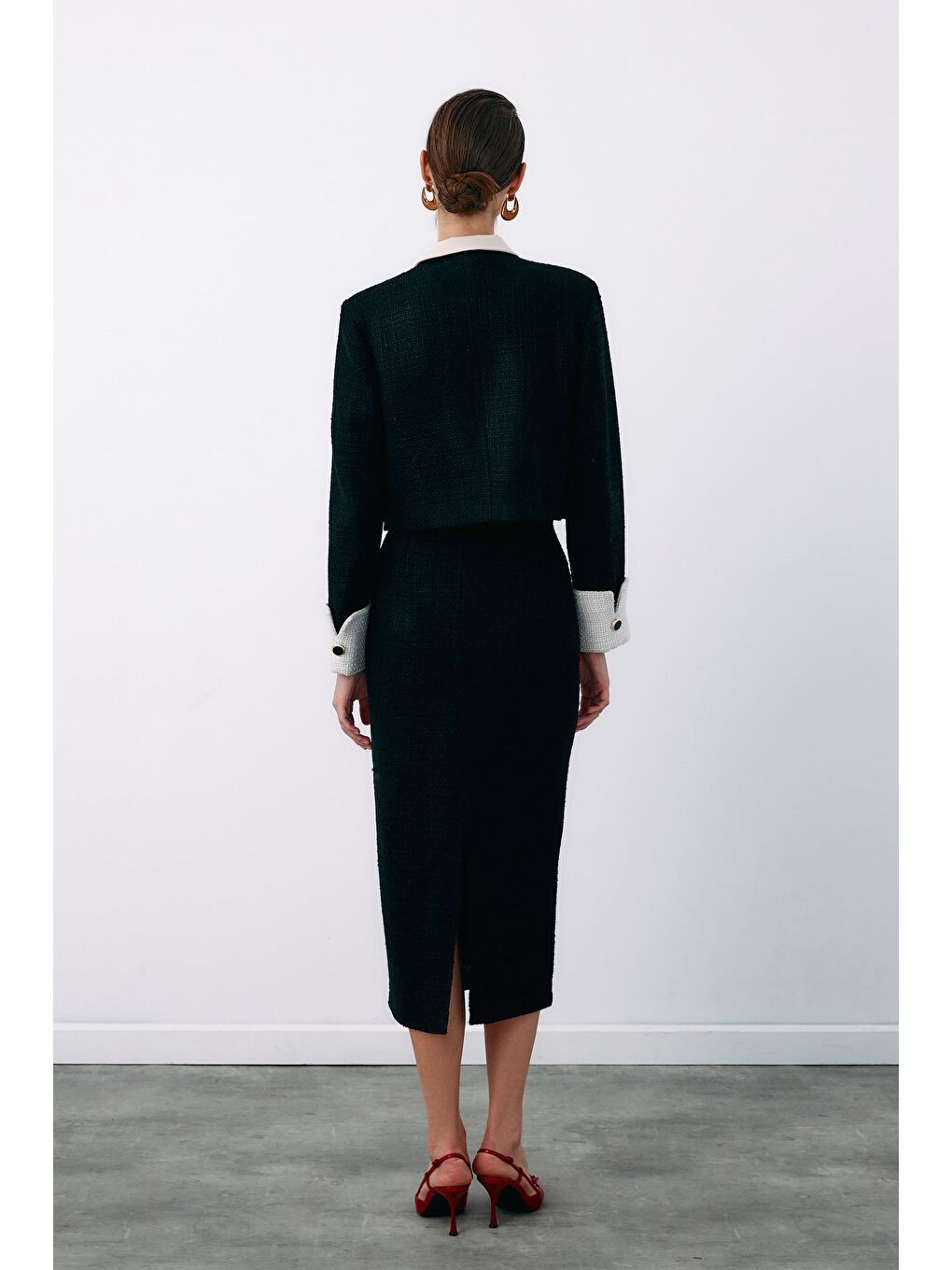 Kontrast Kısa Tüvit Ceket - Siyah-1