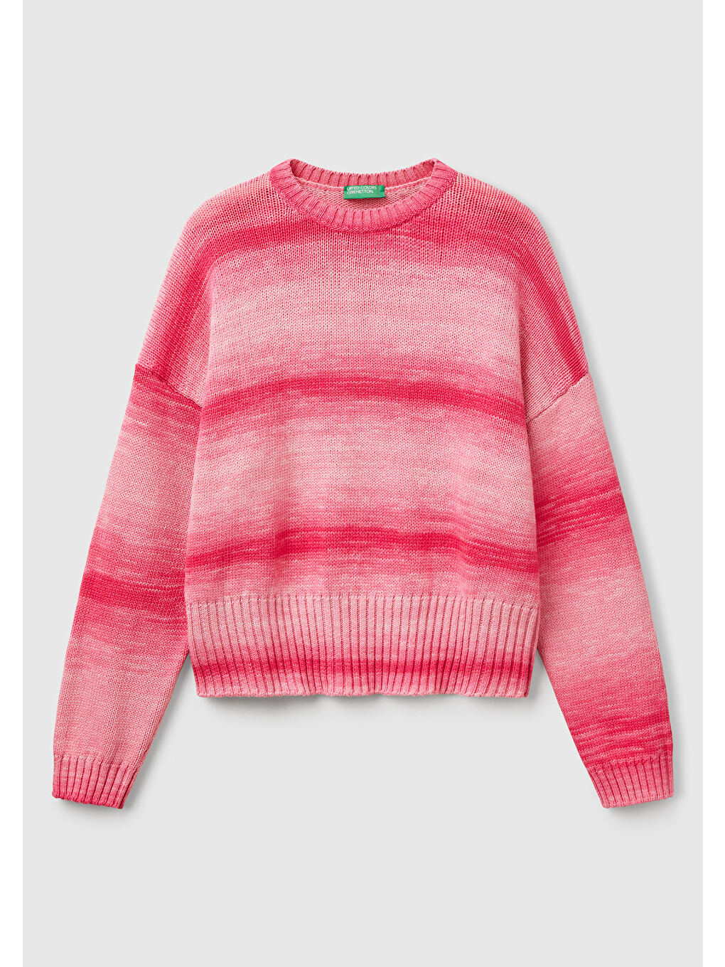 Kadın Pembe Mix %100 Pamuk Gölge Efektli Nervür Detaylı Düşük Omuzlu Kazak-1